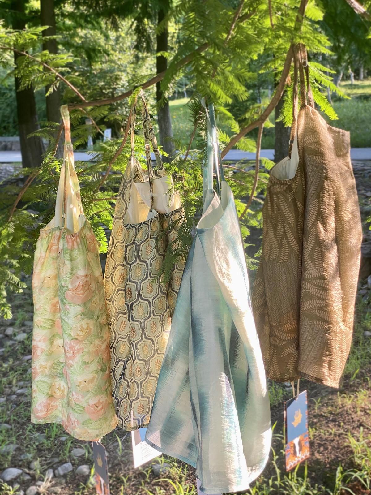 汉服上装 泊月夏季汉服吊带背心天丝棉古风印花透气上衣 觉夏花园青绿色选