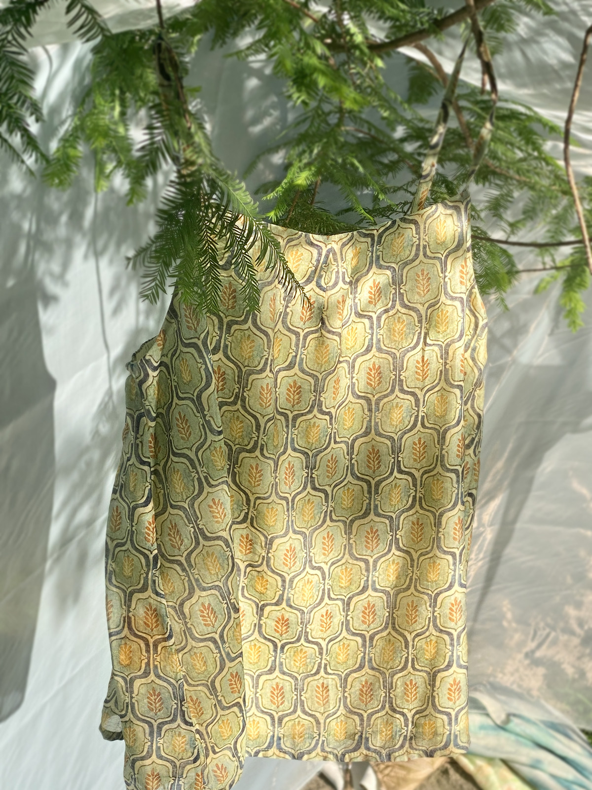 汉服上装 泊月夏季汉服吊带背心天丝棉古风印花透气上衣 觉夏花园青绿色选