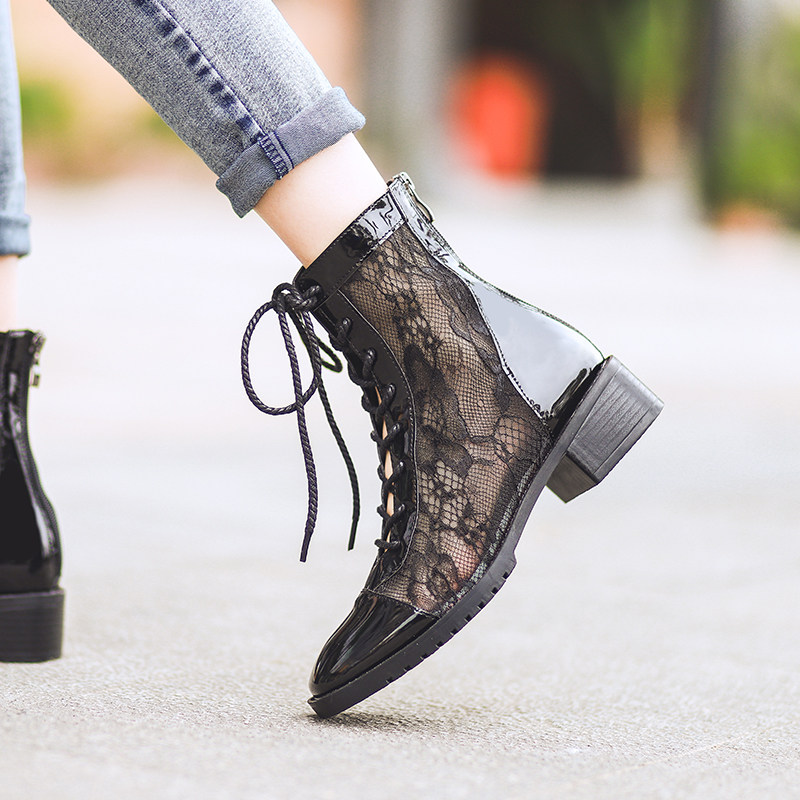 Net Yarn Short Boots 2022 Summer Martin boots New Lace Silk Screen Boots Hollowed-out Women Shoes Sandals Breathable Cool Boots Women