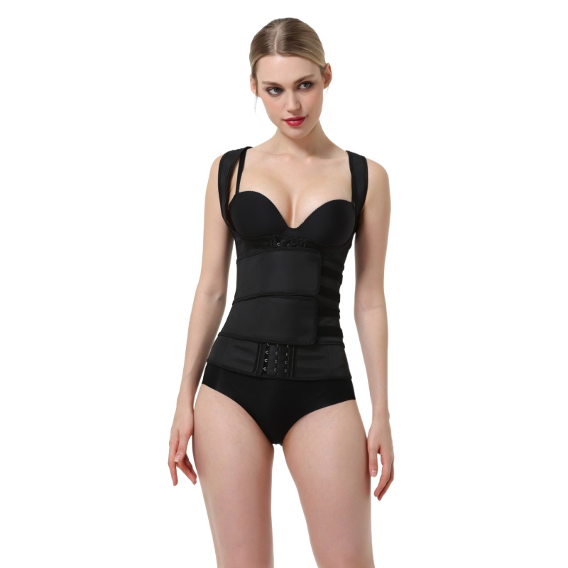 Black slim waist movement Latex Shapeless Body Beauty body Sweat Bunch Abs with double reinforcement with chest-beam waist vests