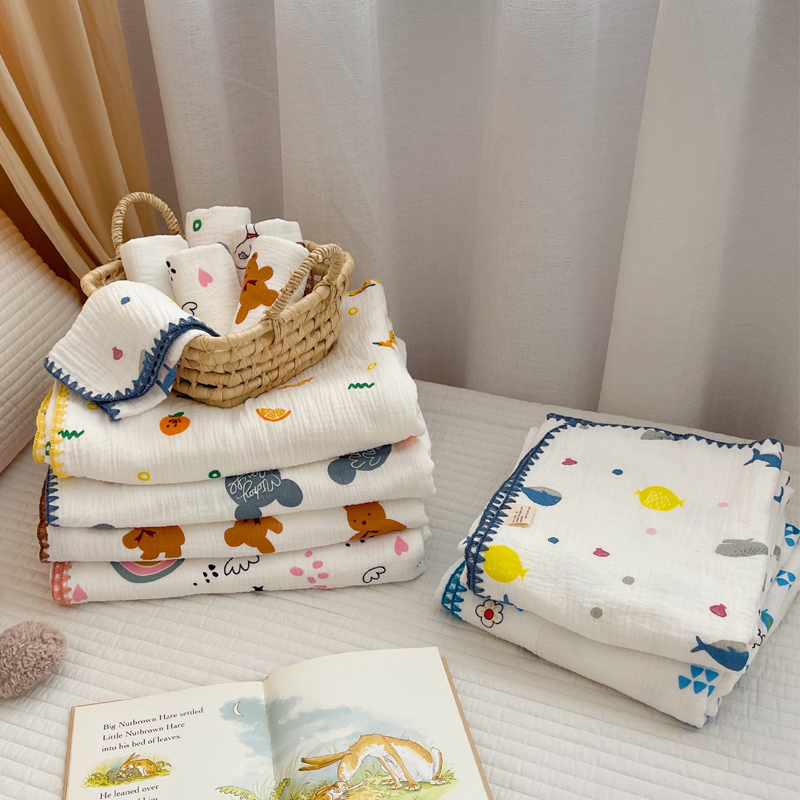 Children's gauze towel rectangular cotton Korean baby bath towel cover belly baby cute bath towel pillow towel