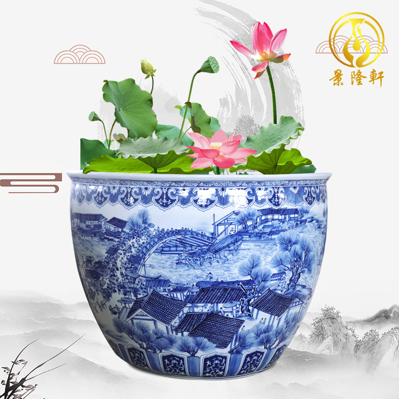 Blue and white ceramic packages mailed to heavy tank 1 m 2 tank porcelain jar water lily basin big bowl lotus lotus cylinder cylinder cylinder tortoise