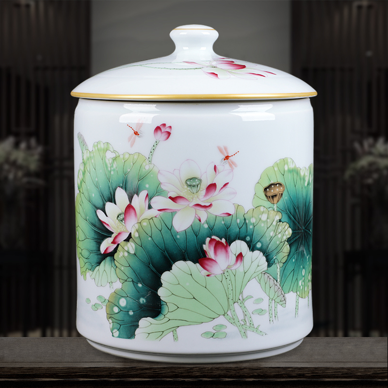 Jingdezhen ceramics famille rose porcelain vase home sitting room adornment furnishing articles of handicraft fragrant lotus classical caddy fixings