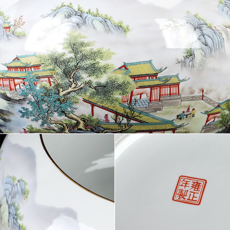 Manual large round archaize famille rose porcelain flowerpot aquarium teahouse club fortune cornucopia decoration