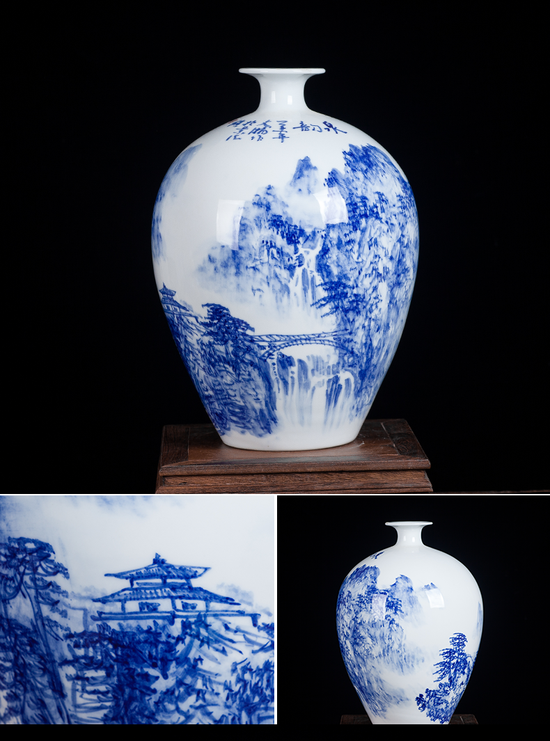 Jingdezhen blue and white ceramics hand - made vases, flower arrangement sitting room of Chinese style household wine cabinet office furnishing articles ornament