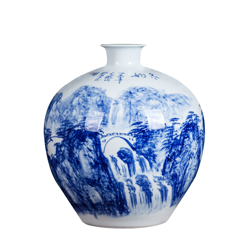 Jingdezhen blue and white ceramics hand - made vases, flower arrangement sitting room of Chinese style household wine cabinet office furnishing articles ornament