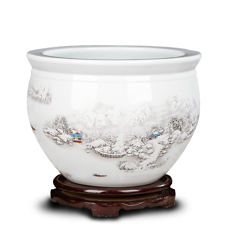 Small fish tank water lily of jingdezhen ceramics basin bowl lotus tortoise cylinder aquarium handicraft furnishing articles writing brush washer with fish pot cylinder