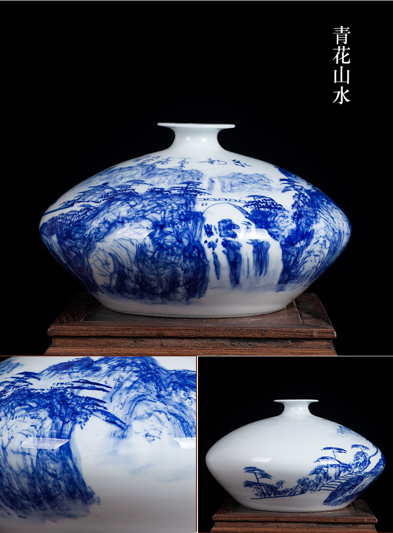 Jingdezhen blue and white ceramics hand - made vases, flower arrangement sitting room of Chinese style household wine cabinet office furnishing articles ornament