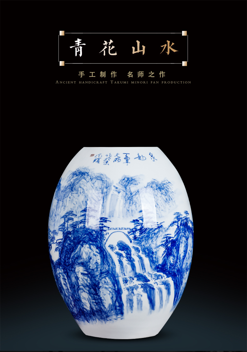 Blue and white ceramics jingdezhen large hand - made vases, flower arrangement sitting room porch decoration of Chinese style household furnishing articles