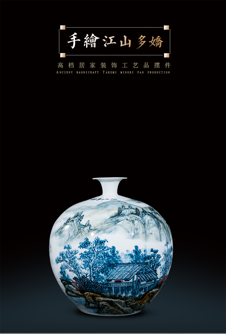 Jingdezhen ceramic celebrity master hand draw more than jiangshan jiao large vase home decoration villa hotel furnishing articles