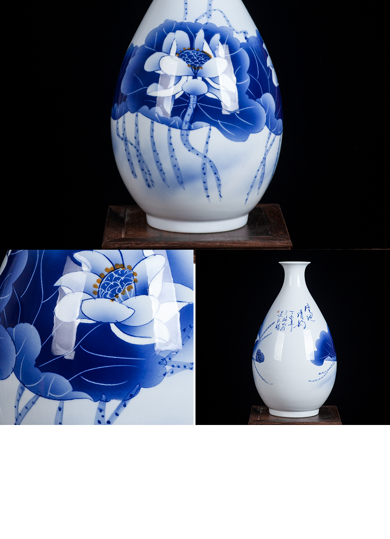 Jingdezhen blue and white ceramics hand - made vases, flower arrangement sitting room of Chinese style household wine cabinet office furnishing articles ornament