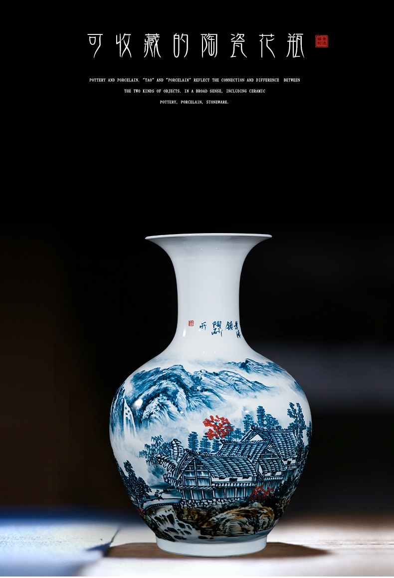 Jingdezhen ceramic celebrity master hand draw more than jiangshan jiao large vase home decoration villa hotel furnishing articles
