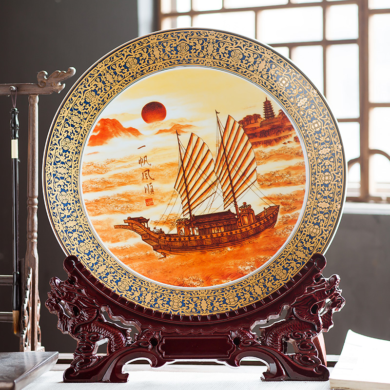 Jingdezhen ceramics furnishing articles hang dish of Chinese arts and crafts wine porch large home decoration decoration plate