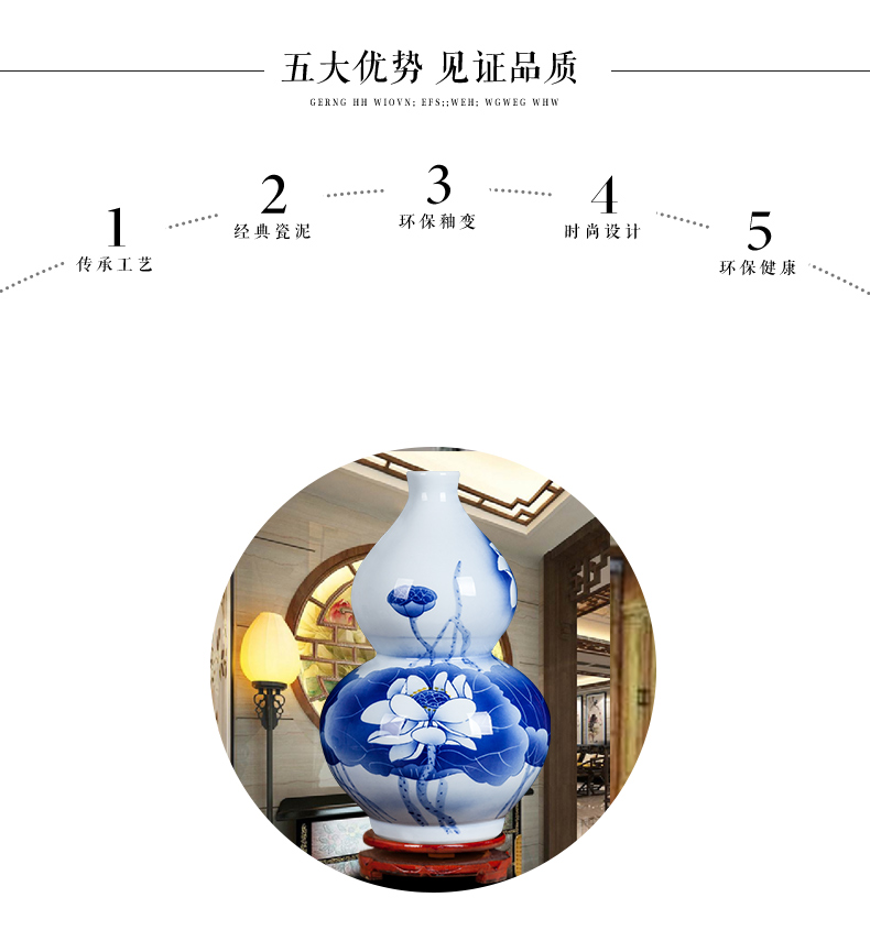 Jingdezhen blue and white ceramics hand - made vases, flower arrangement sitting room of Chinese style household wine cabinet office furnishing articles ornament