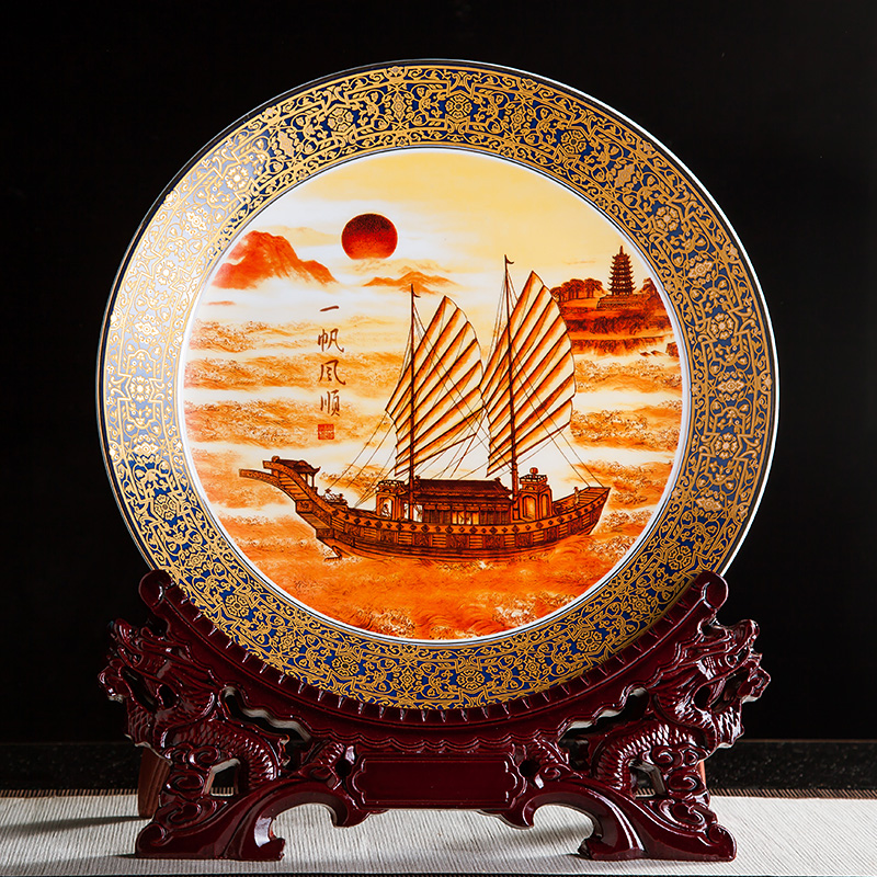 Jingdezhen ceramics furnishing articles hang dish of Chinese arts and crafts wine porch large home decoration decoration plate
