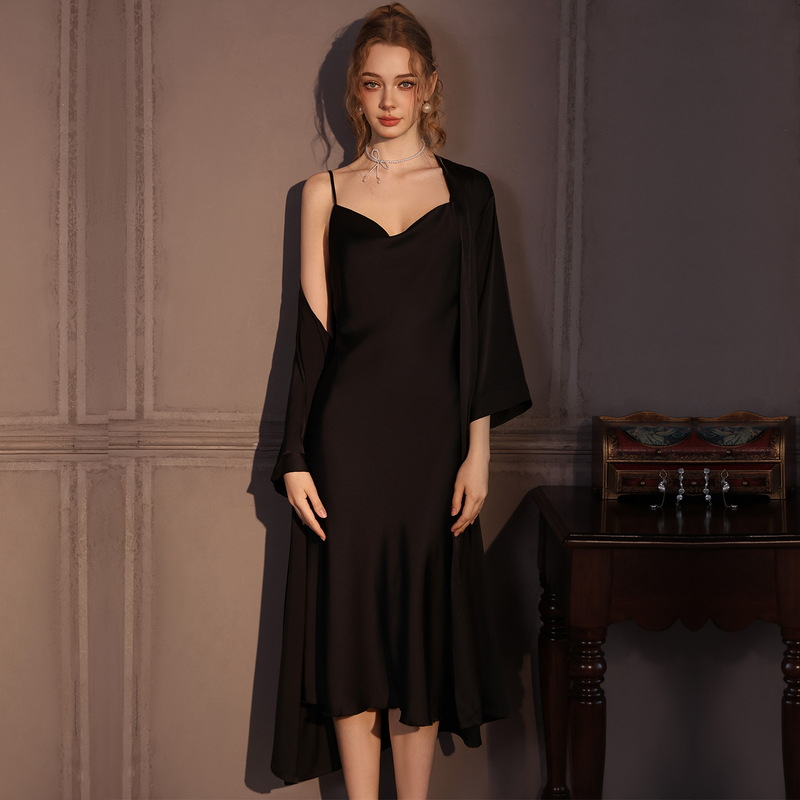 Hello Silk Pajamas with a High-End Feel, Long Slip Dress with a Draped Neckline, Elegant and Pure, Comfortable Mulberry Silk Loungewear