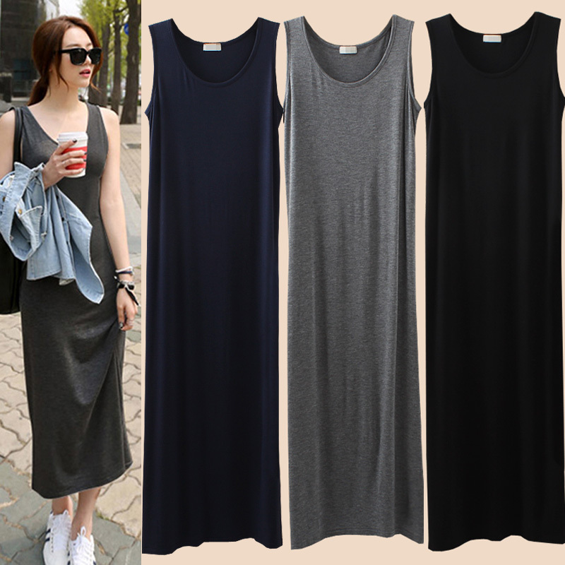 Modal Long Dress 2023 Spring and Summer New Style Camisole Dress Long Straight Sleeveless Large Size Loose Dress