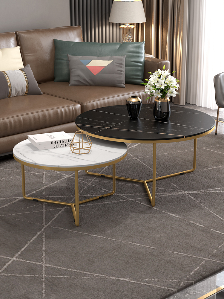 Italian light luxury rock board round coffee table Small apartment net black tea several tables Modern simple coffee table combination living room household