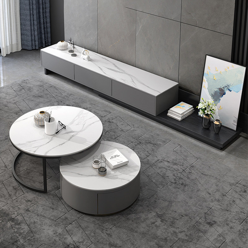 Italian Minimalist TV Cabinet Modern Minima Small Household Type Living Room Nordic Wind Telescopic Rockboard Tea Table TV Cabinet Composition