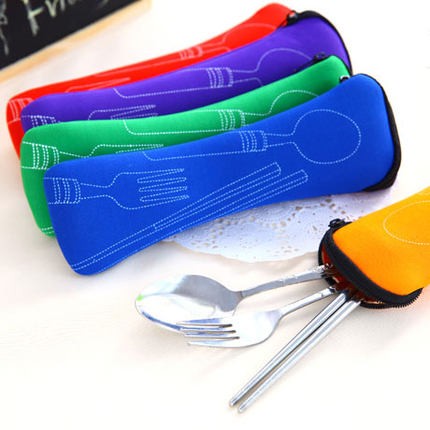Outdoor portable tableware chopsticks spoon and fork storage bag travel long spare stainless steel tableware storage empty bag
