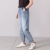 Tự sướng 2019 xuân mới của phụ nữ màu sắc nhẹ nhàng hoang dã thẳng dài tay dài quần jean mỏng - Cộng với kích thước quần áo áo khoác dạ nữ Cộng với kích thước quần áo