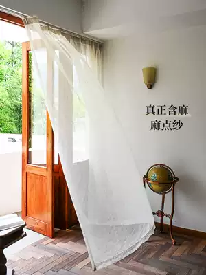 Originally true with pint gauze curtain homestay floor-to-ceiling window cotton linen yarn simple modern semi-shading linen curtain
