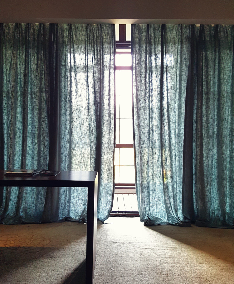 Ben Raw Linen Bean Cyan Pure-Hemp Curtains Minimalist Nordic style pure cotton linen linen curtains