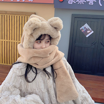 Japanese Rosex autumn and winter scarf integrated warm windproof gloves bear hat cute fashion scarf three-piece set
