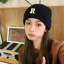 Japanese Rosex letter label knitted wool hat men and women Korean version of ins autumn and winter warm women Fashion cold hat