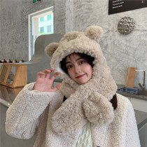 Japan Rosex Bear Bear Ears Hat Lady Autumn Winter Cute plush scarf Lianhood 100 Lap Girt Warm