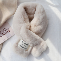 Day Department Rosex soft plush fur scarf Han version post Mark Autumn Winter Ins Plush Otters Rabbit Hair Thickening Cross-neck