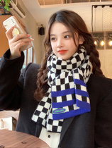 Day Department Rosex 100 Hitch Warm Knit Scarf womens board Chessboard Plaid Autumn Winter Scarves womens long Han version Chaochio