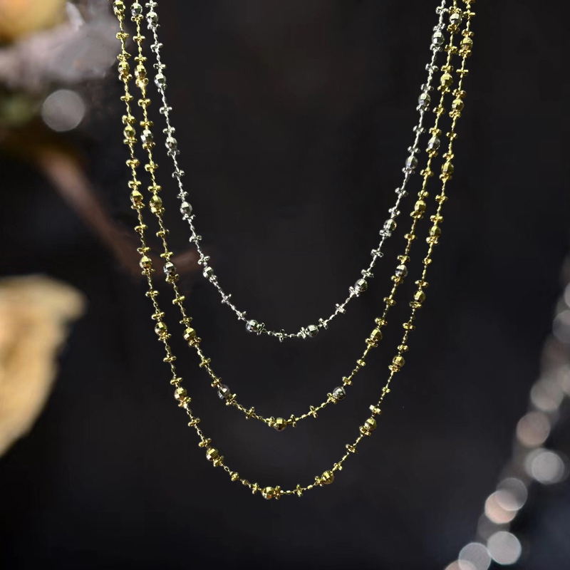 18K Gold Fairy Necklace Cross Flower Yellow and White Two-Color Laser Faceted Bead Bracelet Adjustable Fairy Elegant Plain Chain