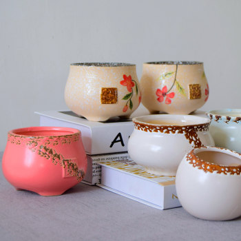 Simple Succulent Plant Pots, Creative and Unique Green Plant Pots, Korean-Style Rustic Ceramic Pots for Succulents