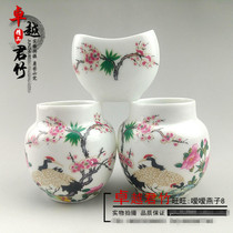 Jingdezhen thrush bird food bowl high white glaze thrush jar bird food tank three-piece water Cup worm Cup worm Cup Crane pattern