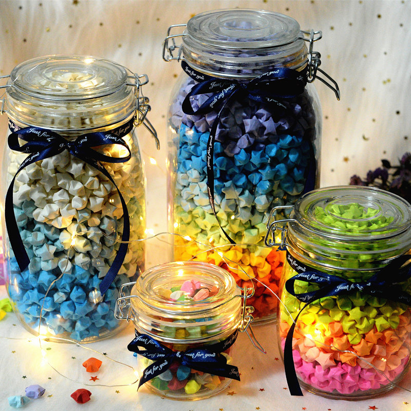 Creative lucky star bottle finished cork glass luminous lamp transparent wishing bottle jar drifting stacked five-pointed star 520