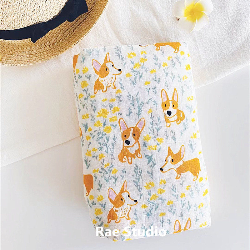 Rae Studio muslin yarn bamboo cotton baby swaddle towel Small corgi gauze cover blanket Cart towel