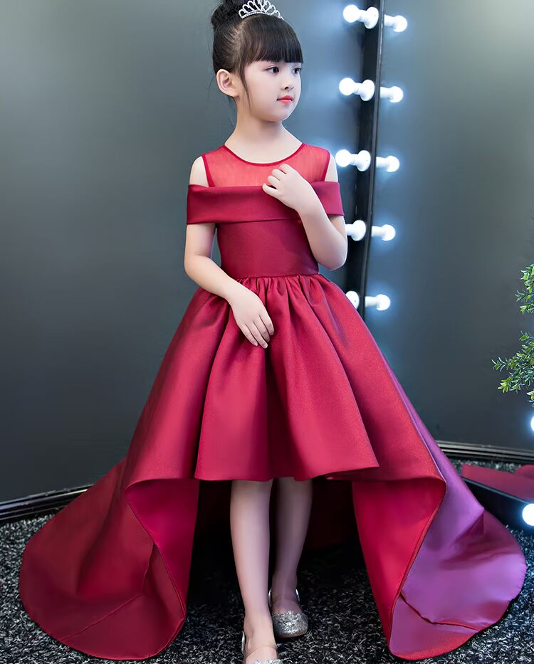 Cô gái đám cưới ponchos trailing siêu dài trẻ em mô hình trang phục piano hoa cô gái catwalk buổi tối váy công chúa váy set vest kẻ cho bé trai