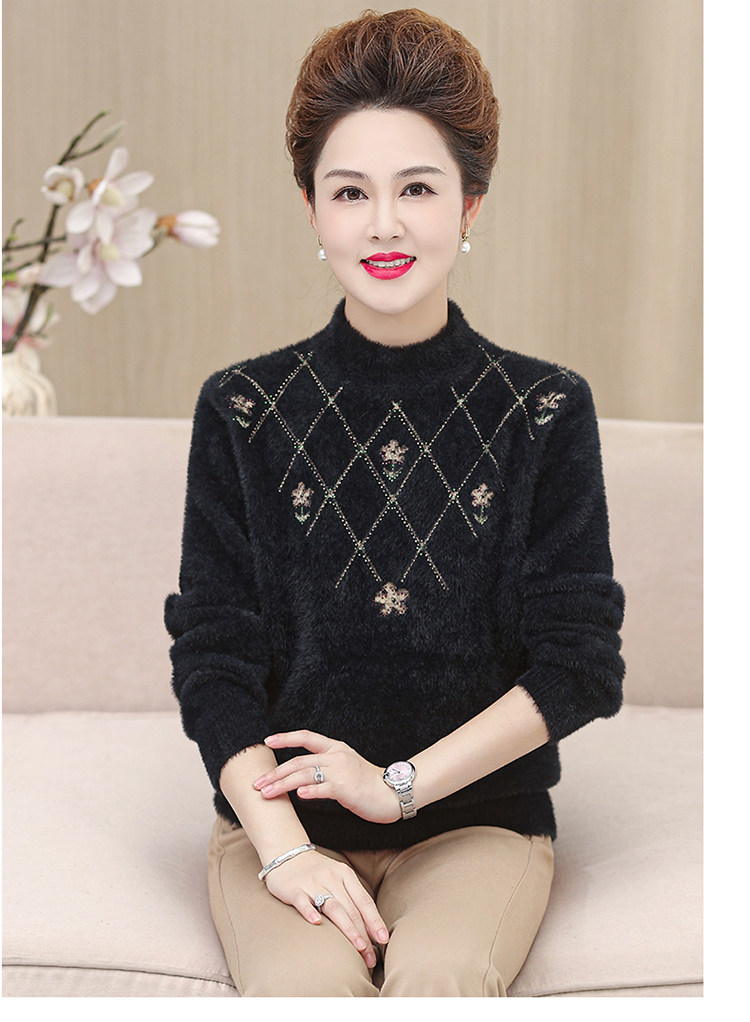 妈妈装毛衣加厚老年保暖内搭上衣中老年女装冬季水貂绒毛衣打底衫 pic 54