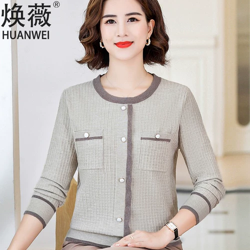 Осенний лонгслив для матери, трикотажный свитер для пожилых людей, приятный телу комплект, для среднего возраста, в западном стиле