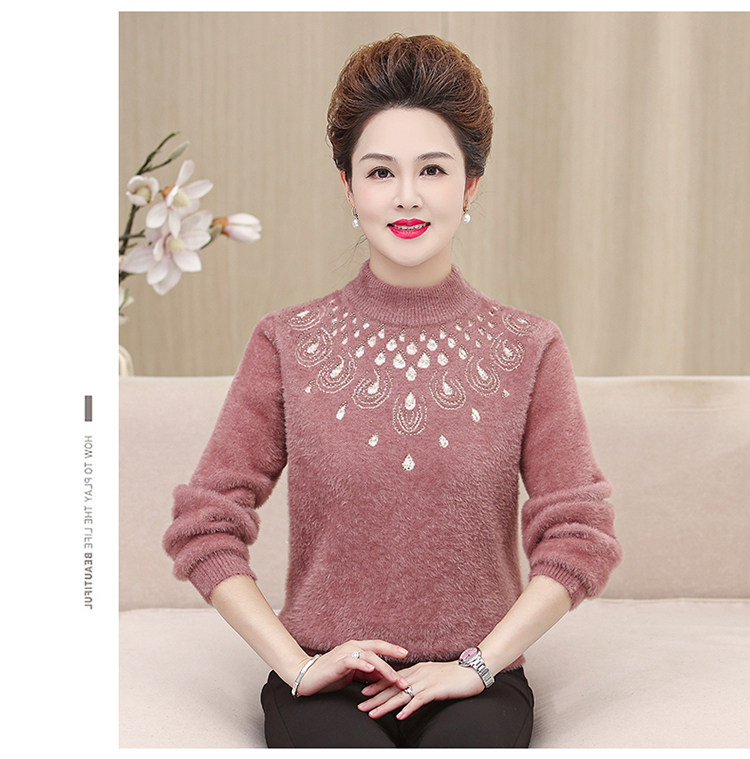 妈妈装毛衣加厚老年保暖内搭上衣中老年女装冬季水貂绒毛衣打底衫 pic 19