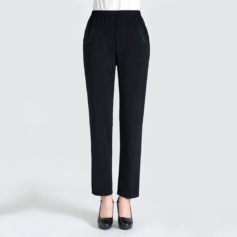 Middle-aged mom pants 2021 new straight leg trousers spring and autumn season elderly elastic high-waisted loose middle-aged and elderly women's pants