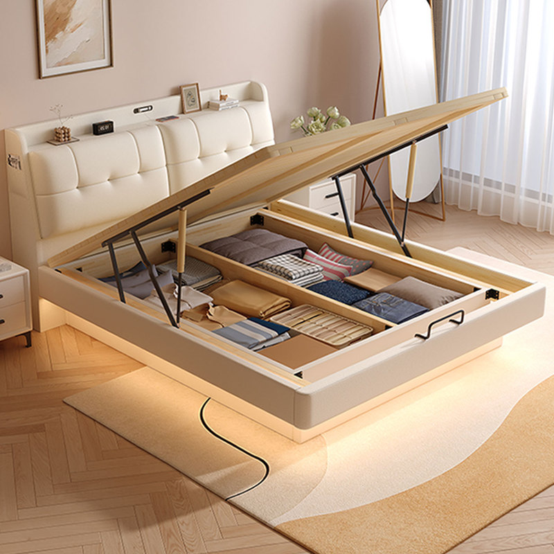 Modern Minimalist Solid Wood 1.8m Double Floating Bed 1.2m with Storage Air Pressure Bed 2m X 2.2m Master Bedroom 1.5m