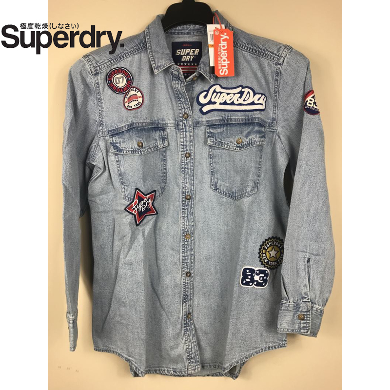 Discounted Genuine In-Stock Superdry Extremely Dry-Fit Loose Badge Denim Shirt Jacket for Women G40001Rq