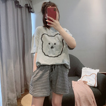 2023 New Bear Cotton Pajamas Womens Summer Short-Sleeved Shorts Thin Loose Can Be Weared Outside Home Clothes Set