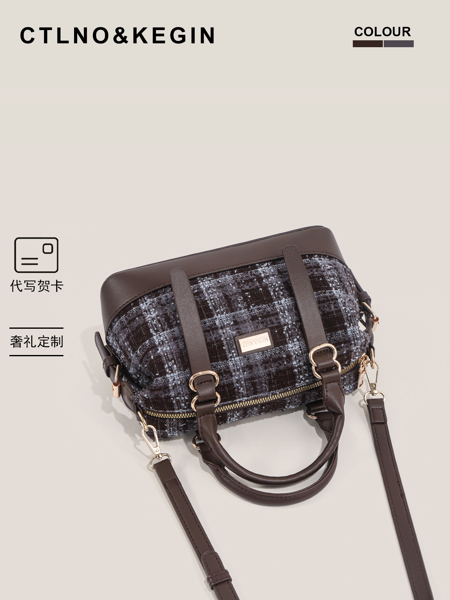 Ctlnokegin Light Retro Jacquard Boston Bag Women's New Bowling Bag Hand-Held Crossbody Bag Pillow Bag