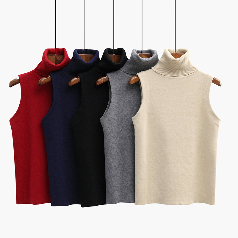 Autumn and Winter Thickened Soft Cotton Turtleneck Vest for Women, Sleeveless Slim-Fit Base Knit Sweater