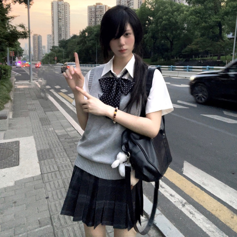 Huaqianzhu Original Little Mustard Vest Jk Multi-Color Knitted Cotton Sweater Japanese Jk Uniform Versatile Top