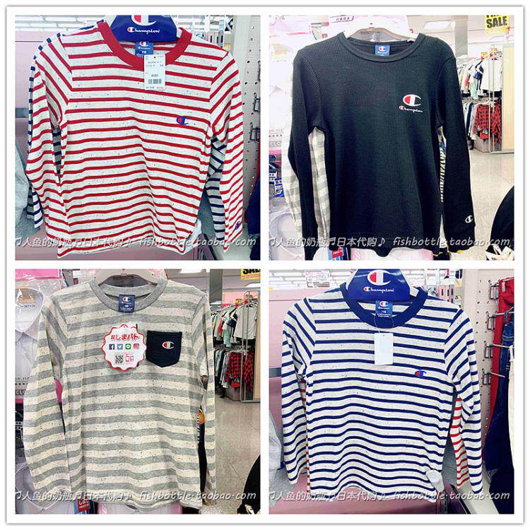 Spot Clearance Japanese Champion Champion Spring and Autumn Striped Long-sleeved T-shirt Store Bought Tops