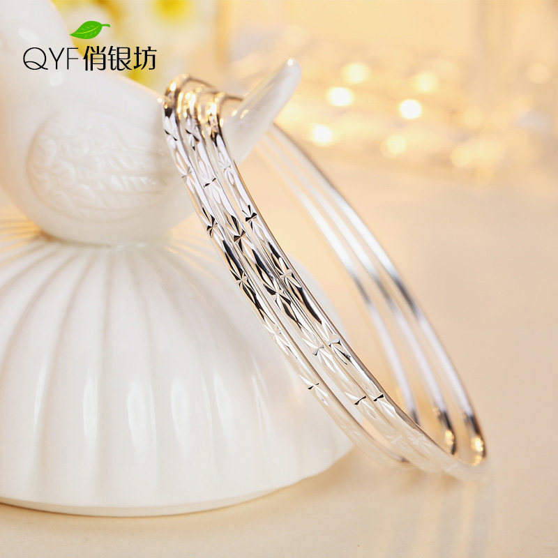 999 Sterling Silver Bracelet Female Three Rings Solid Multi-Circle Three Lives Three Worlds Young Student Simple Bracelet Exquisite Gift